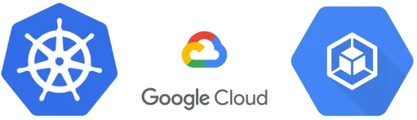 An image showing google cloud, kubernetes and google kubernetes engine logos.